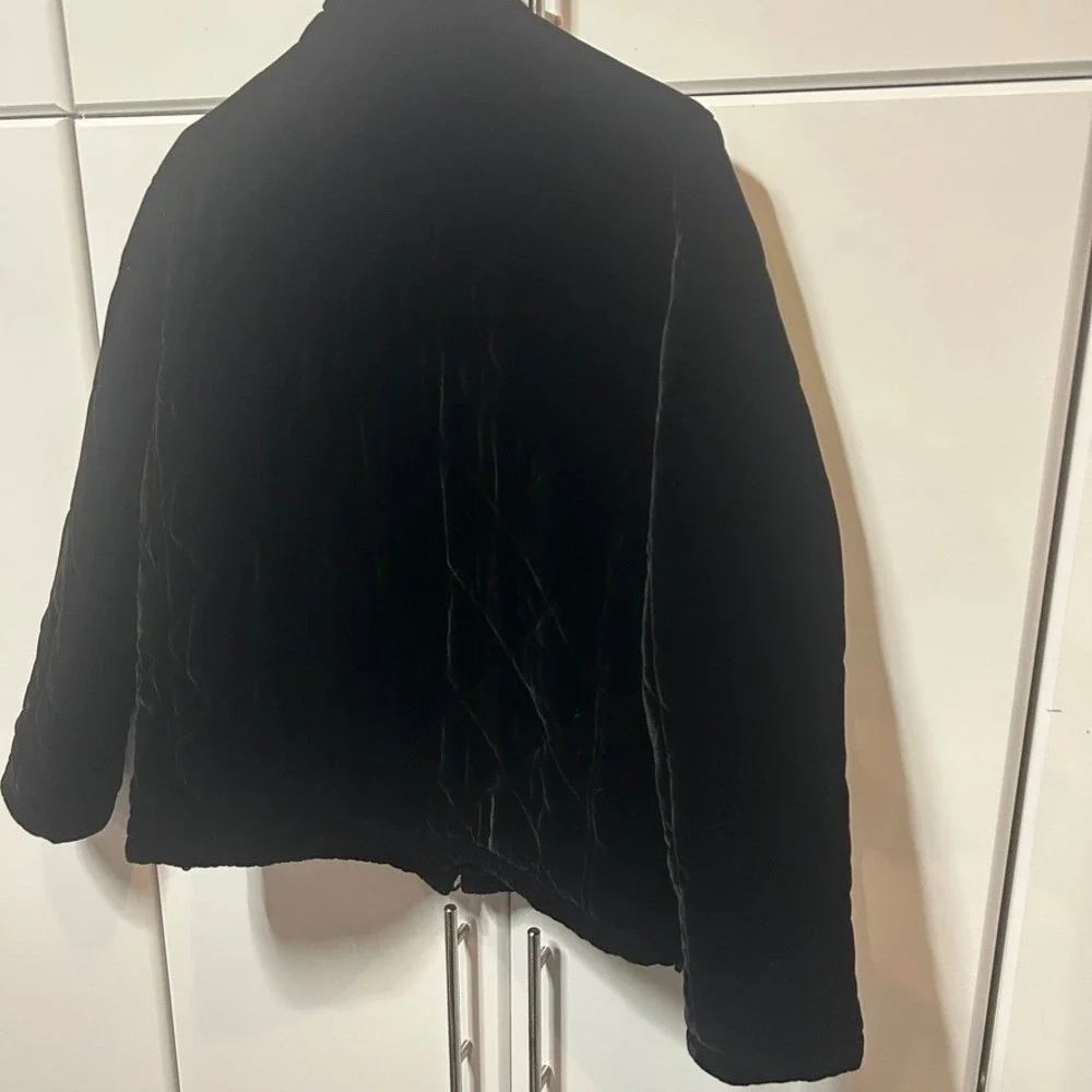 Lauren Ralph Lauren Black Velvet Puffer Jacket Silk Blend Quilted Coat Womens M